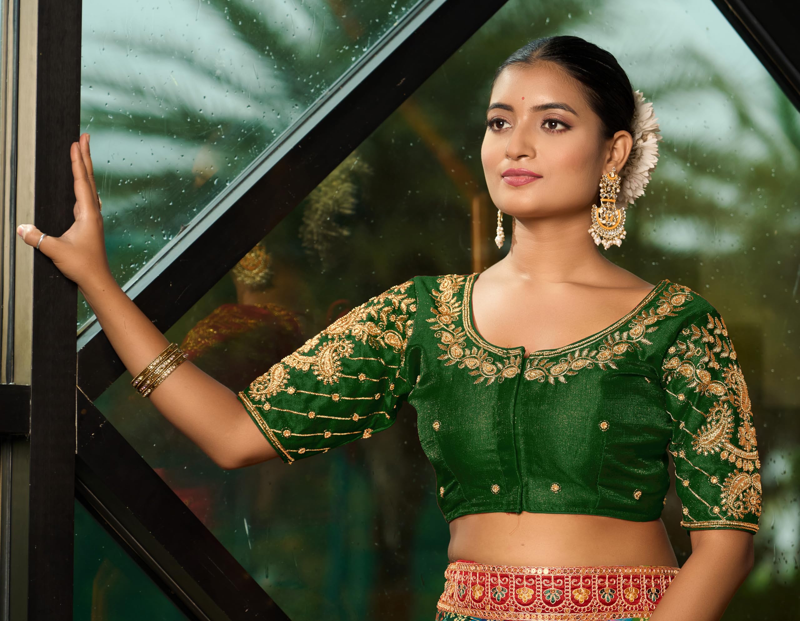 Pujia Mills WomenS Readymade Blouse Embroidery Multi Coding Maggam Work Sequence Work Indian Ethnic Designer Stitched Readymade
