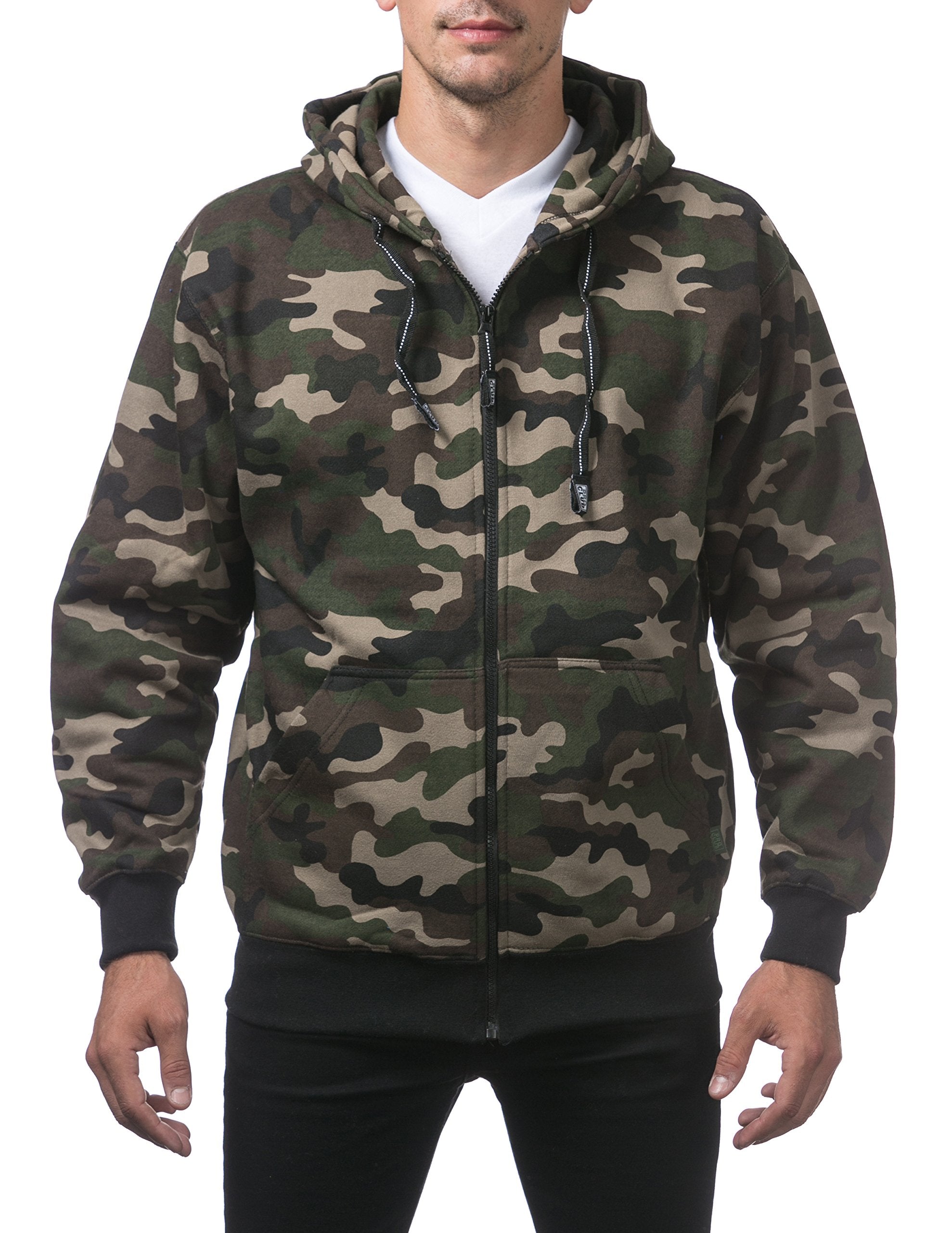 Pro Club Men's Heavyweight Full Zip Fleece Hoodie, Green Camo, 5X-Large