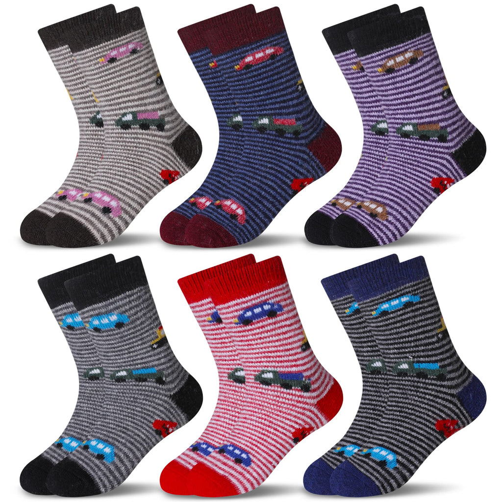 Eocom 6 Pairs Children's Winter Warm Wool Socks Kids Toddlers Boys Girls Thermal Thick Boot Cozy Crew Socks (1-3 Years, Cartoon