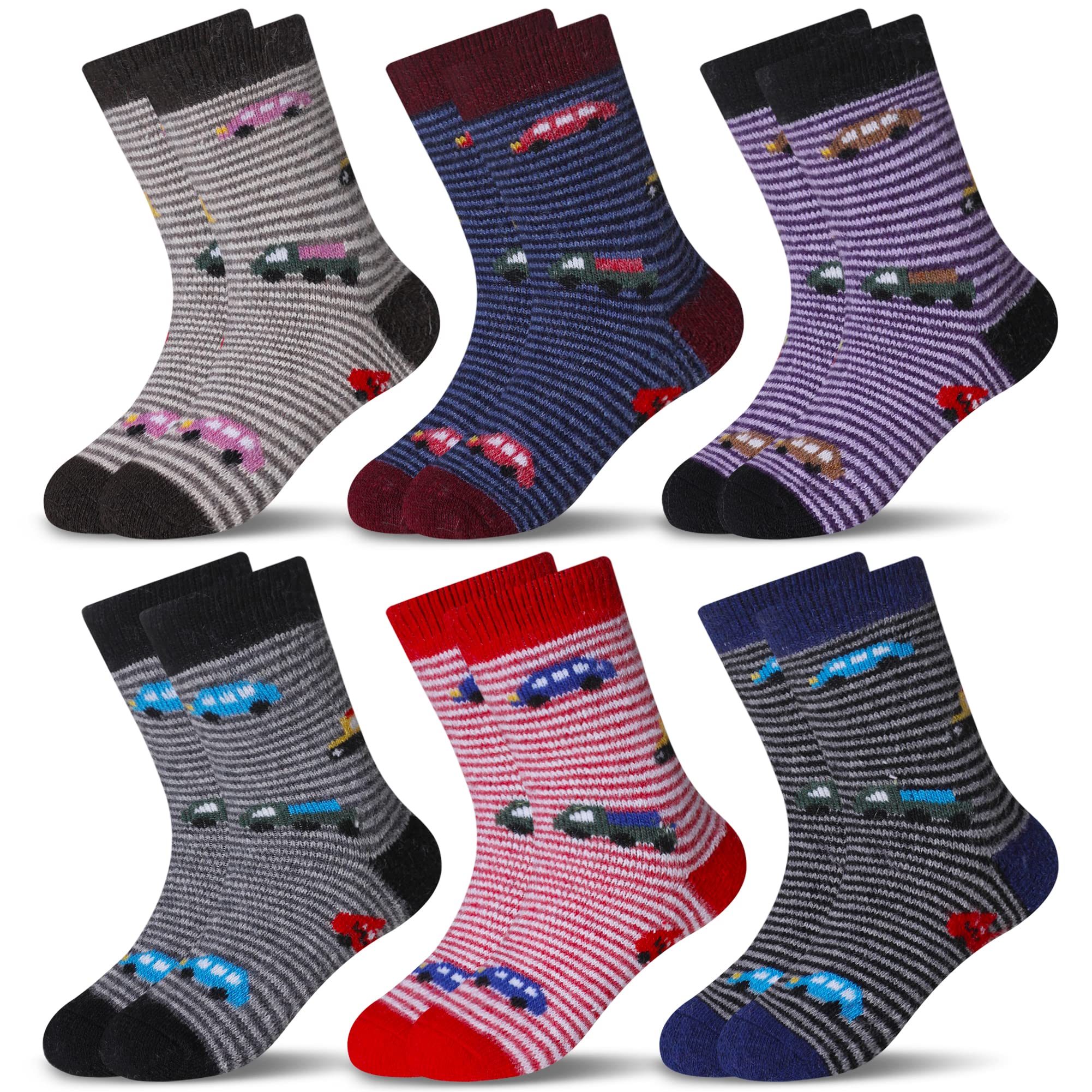 Eocom 6 Pairs Children's Winter Warm Wool Socks Kids Toddlers Boys Girls Thermal Thick Boot Cozy Crew Socks (1-3 Years, Cartoon