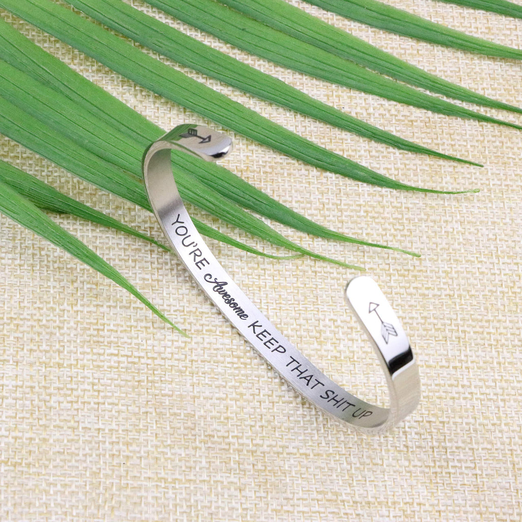 JoycuFF Inspirational Gifts for Women Birthday Gift Ideas Personalized Bracelets for Her Engraved Mantra Stainless Steel Cuff Br