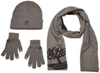 Timberland Womens Double Layer Scarf, Cuffed & Magic Glove Gift Set Beanie Hat, Light Grey Heather