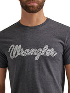 Wrangler Men's Western Crew Neck Short Sleeve Tee Shirt, Caviar Heather