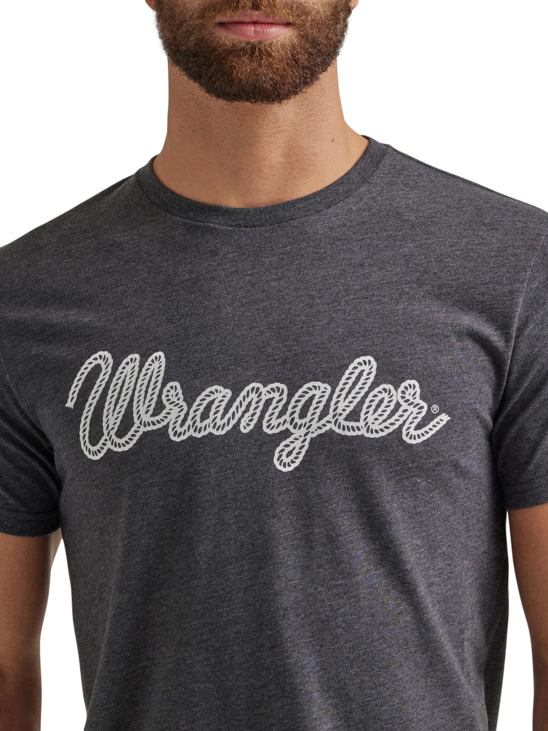 Wrangler Men's Western Crew Neck Short Sleeve Tee Shirt, Caviar Heather