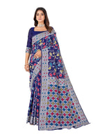Glory Sarees Womens Kashmiri Pashmina Silk Woven Saree With Blouse Piece (Modern_Silk101_NavyBlue)
