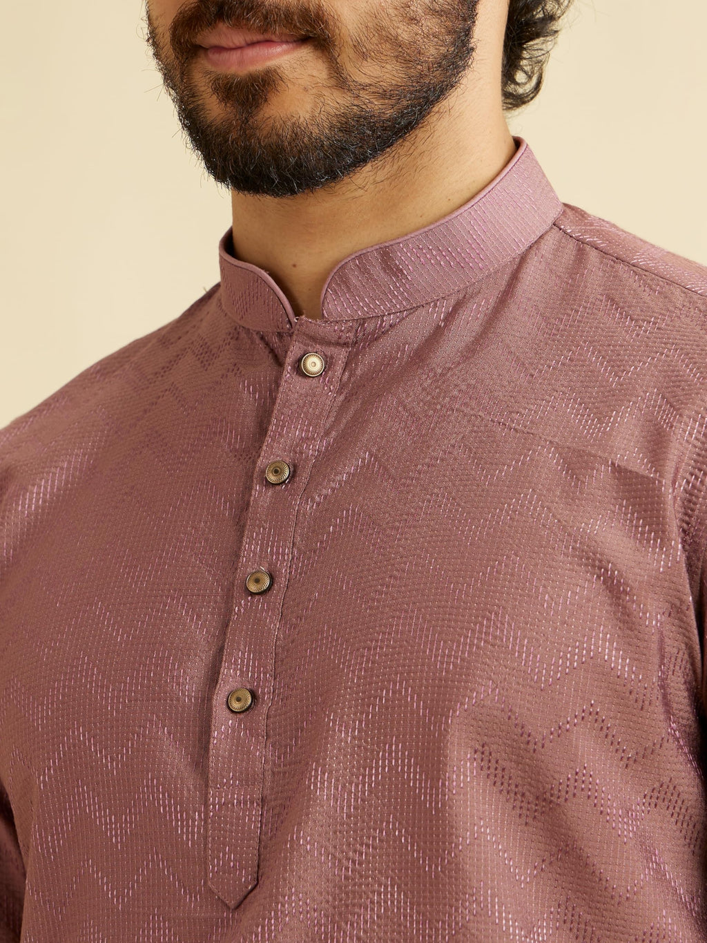 Manyavar MenS Viscose Blend Textured Short Kurta (Pink,L)