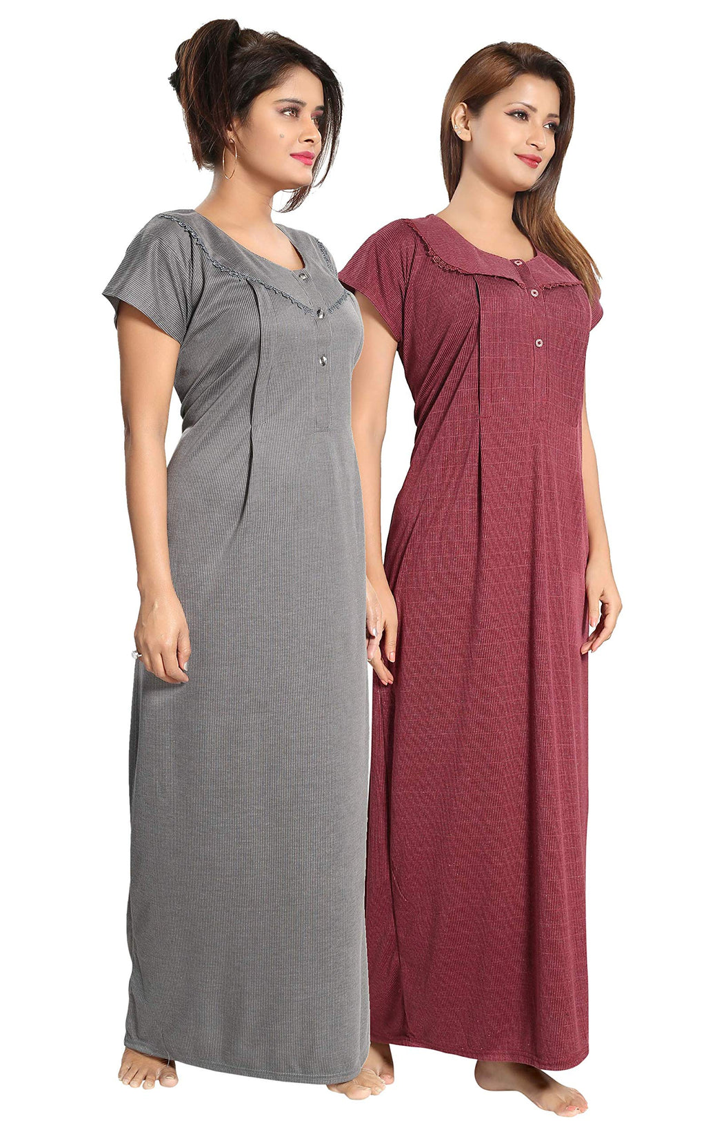 Fabme Womens Cotton Blend Striped Floor Length Night Gown
