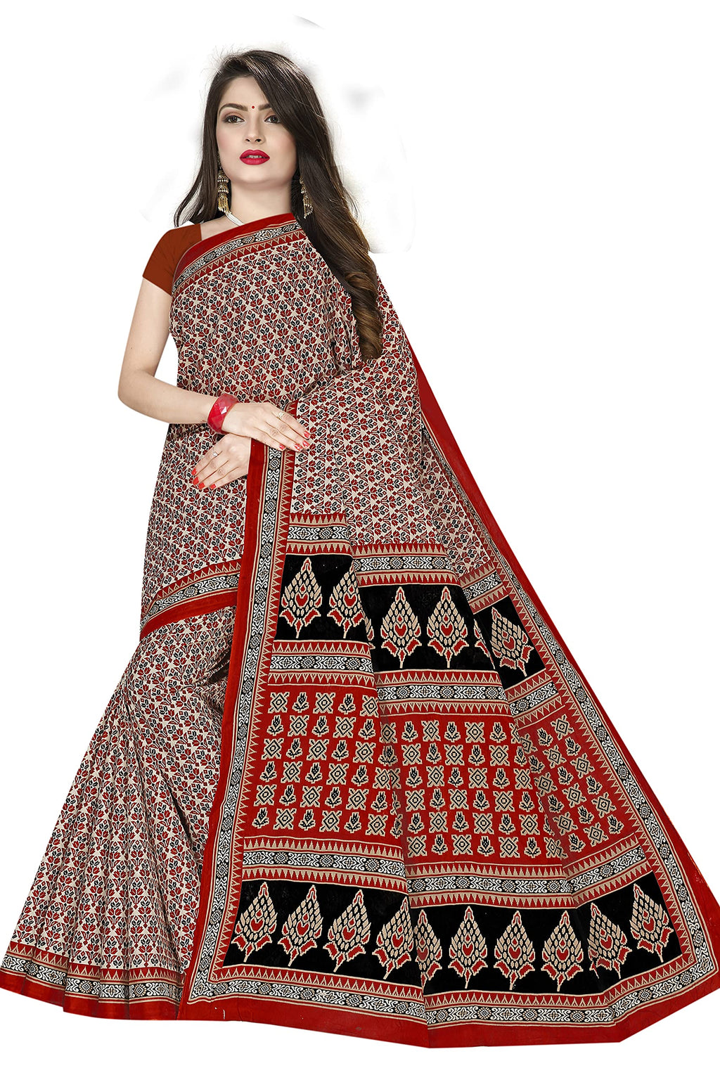 TAMAIRA FASHION Womens Pure Cotton Saree Without Blouse Piece (802_Red)