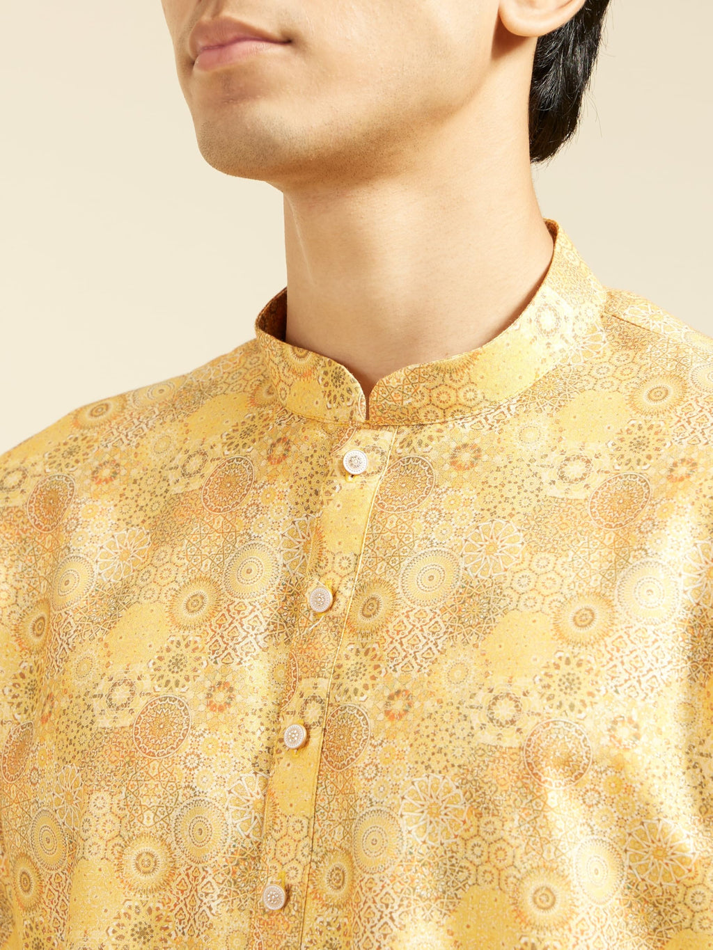 Diwas By Manyavar MenS Cotton Blend Printed Kurta (Mustard,M)