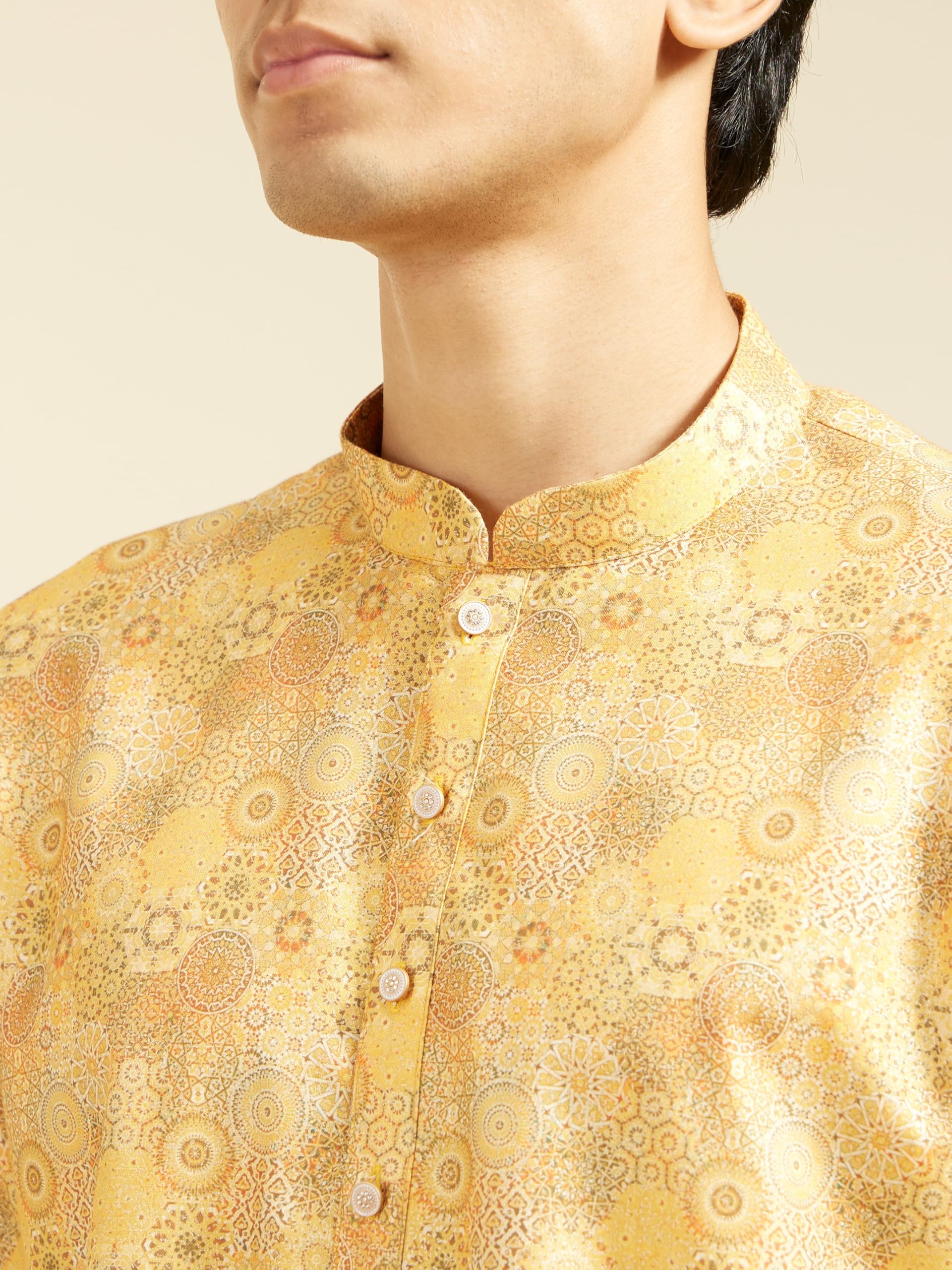 Diwas By Manyavar MenS Cotton Blend Printed Kurta (Mustard,M)
