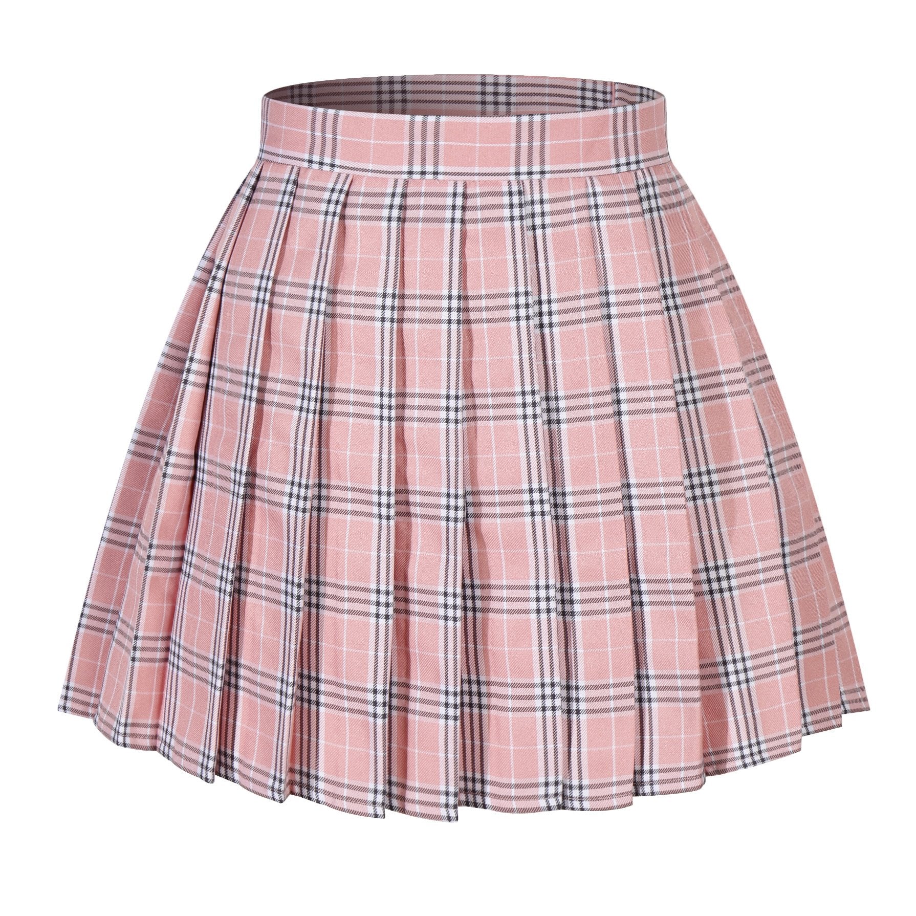 Women's Buffalo Plaid Skirt Pleated Cosplay Costumes Skirts (3XL,Pink Mixed White)
