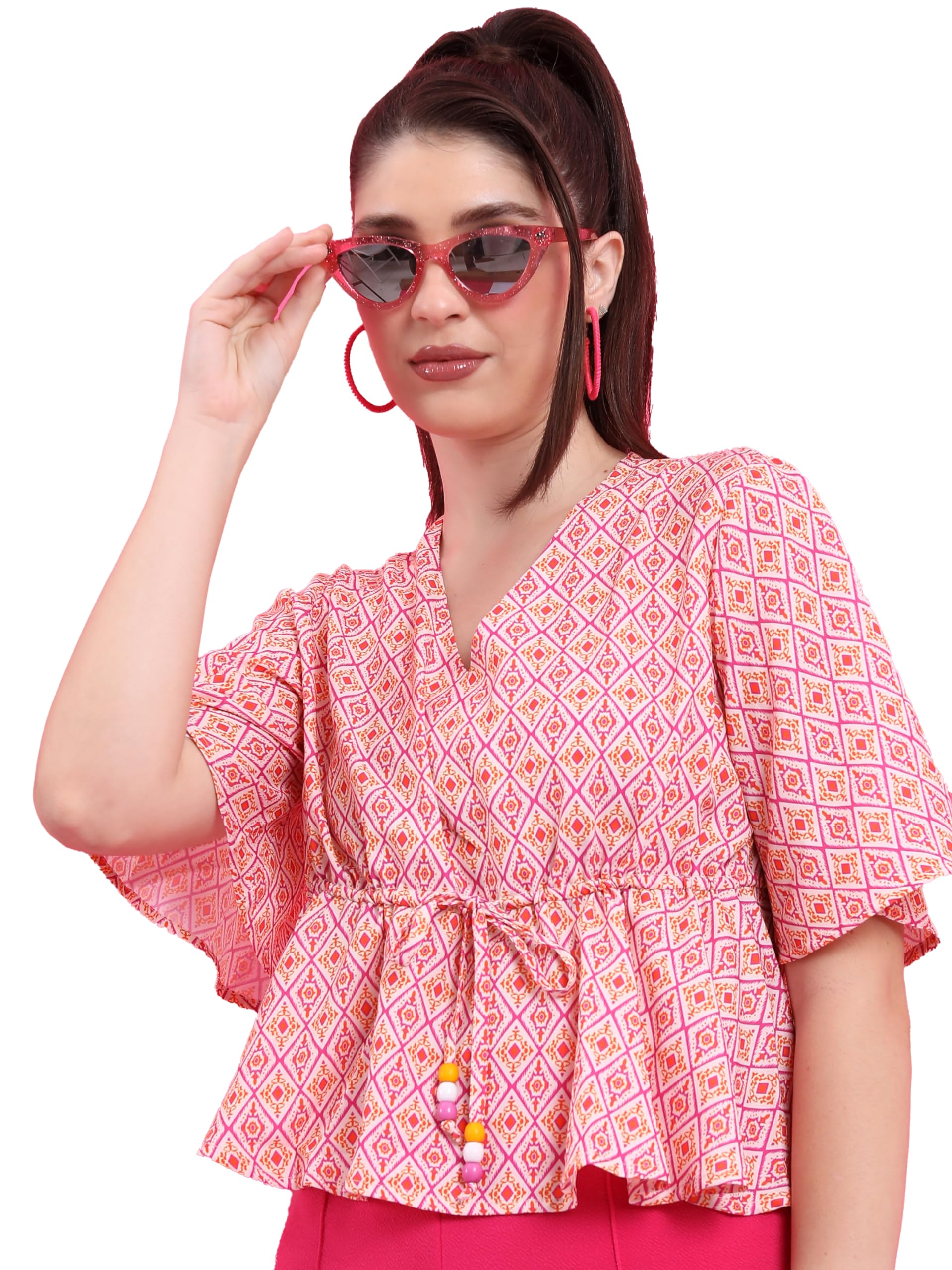 Ketch WomenS Polyester Regular Fit Tops (Khtp000333_Pink, Small