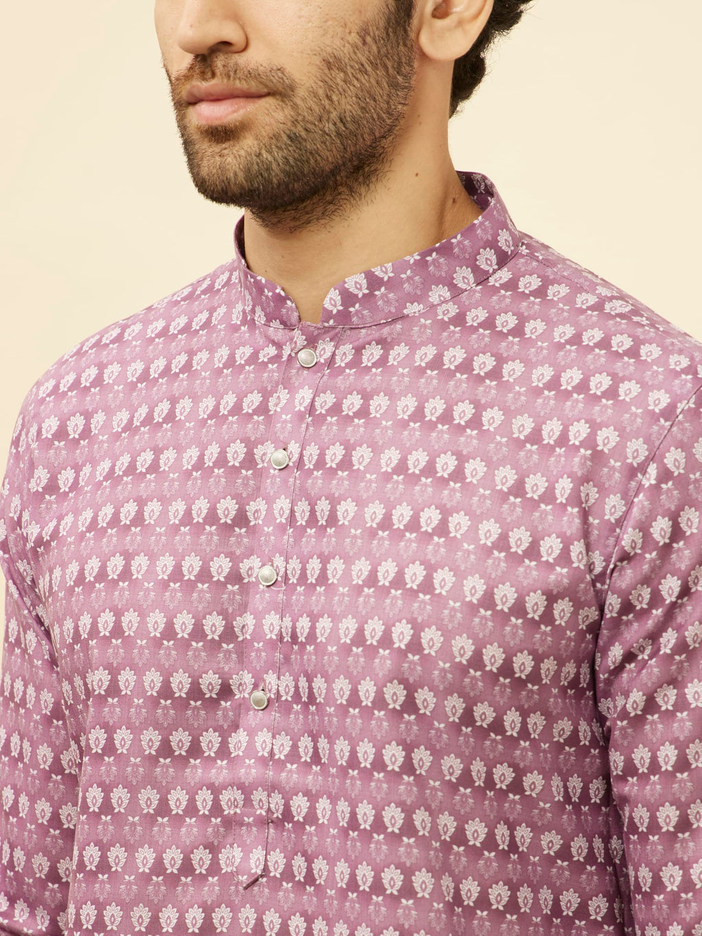 Manyavar Mens Cotton Blend Floral Print Kurta