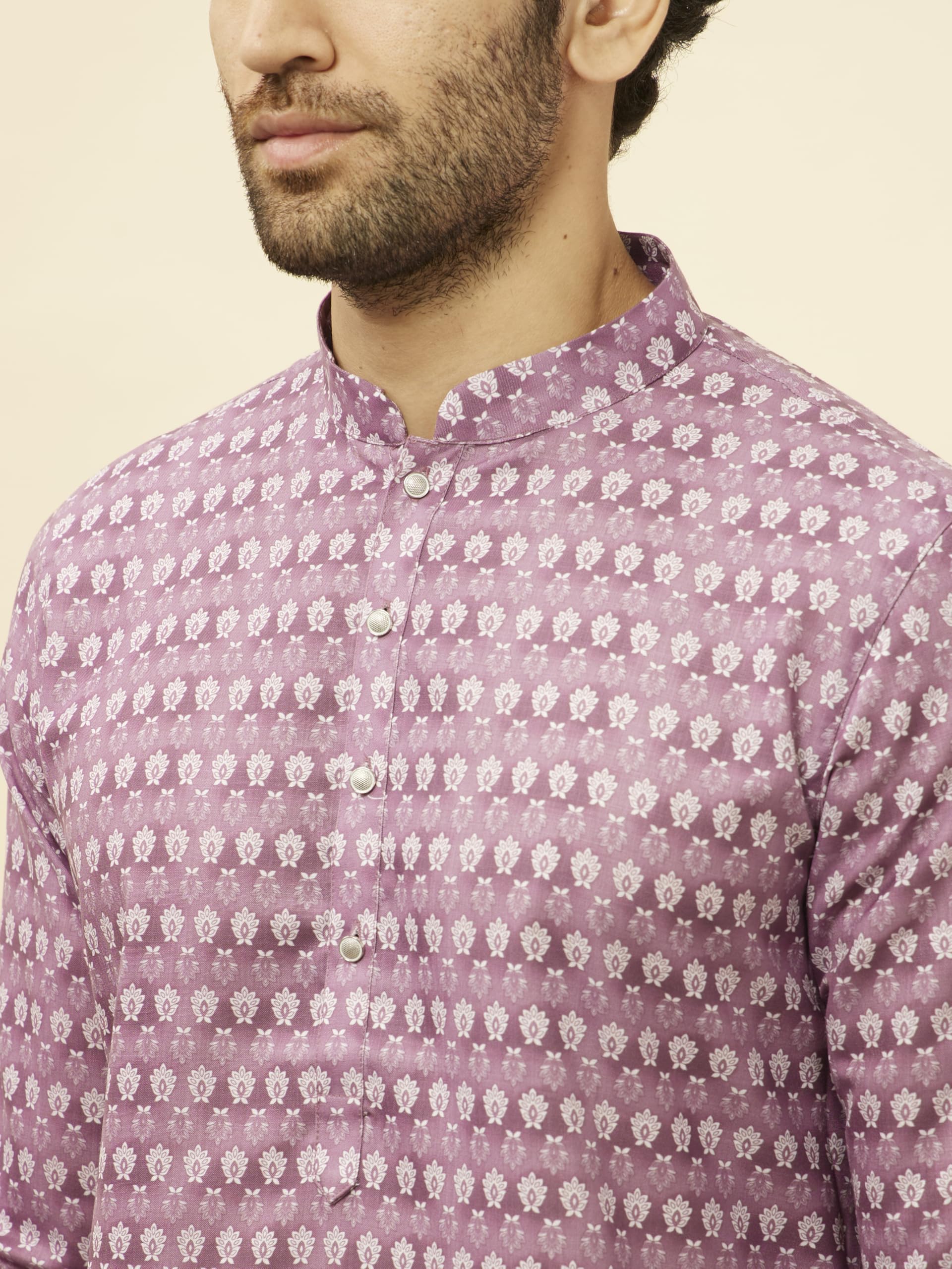 Manyavar Mens Cotton Blend Floral Print Kurta