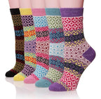 Sandsuced Wool Warm Socks for Women Winter Hiking Thick Boot Thermal Cabin Cozy Crew Work Soft Ladies Socks 5 Pack(Flamingo Anim