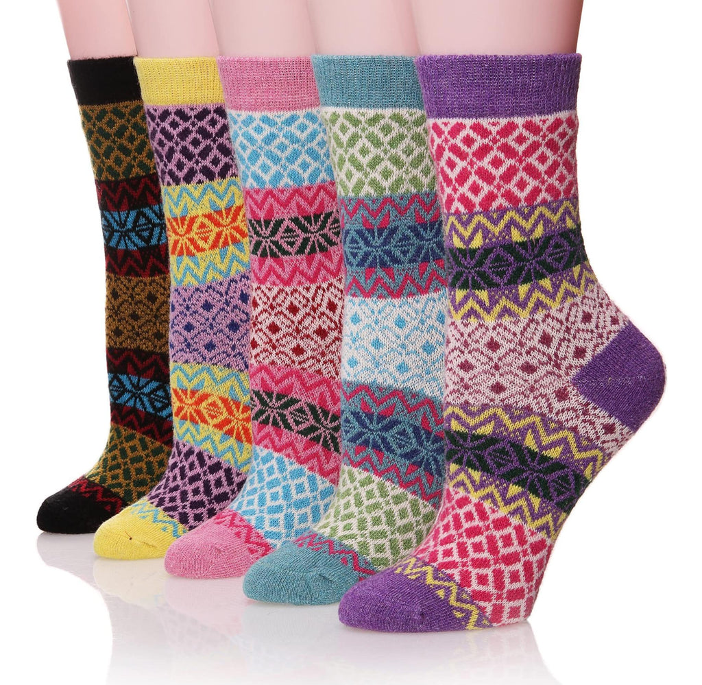 Sandsuced Wool Warm Socks for Women Winter Hiking Thick Boot Thermal Cabin Cozy Crew Work Soft Ladies Socks 5 Pack(Flamingo Anim