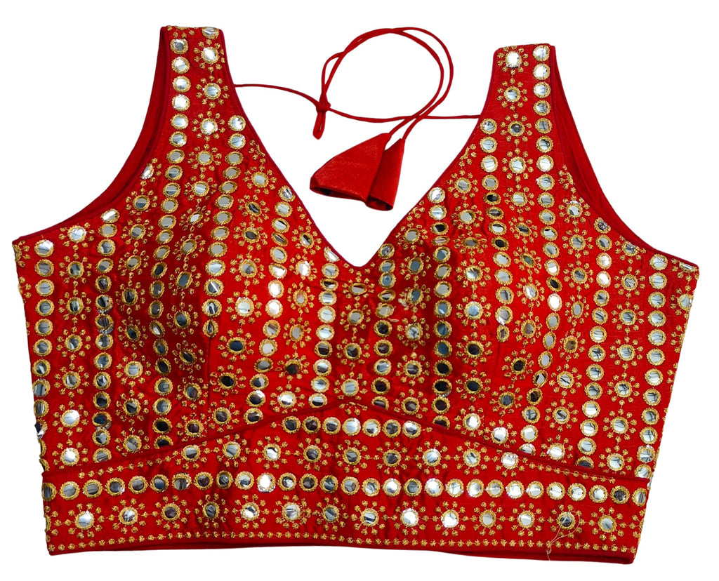 Pujia Mills Womens Readymade Blouse Sleeveless Blouse Embroidery jari Work Mirror Blouse Handwork Readymade Saree Blouse for Wo