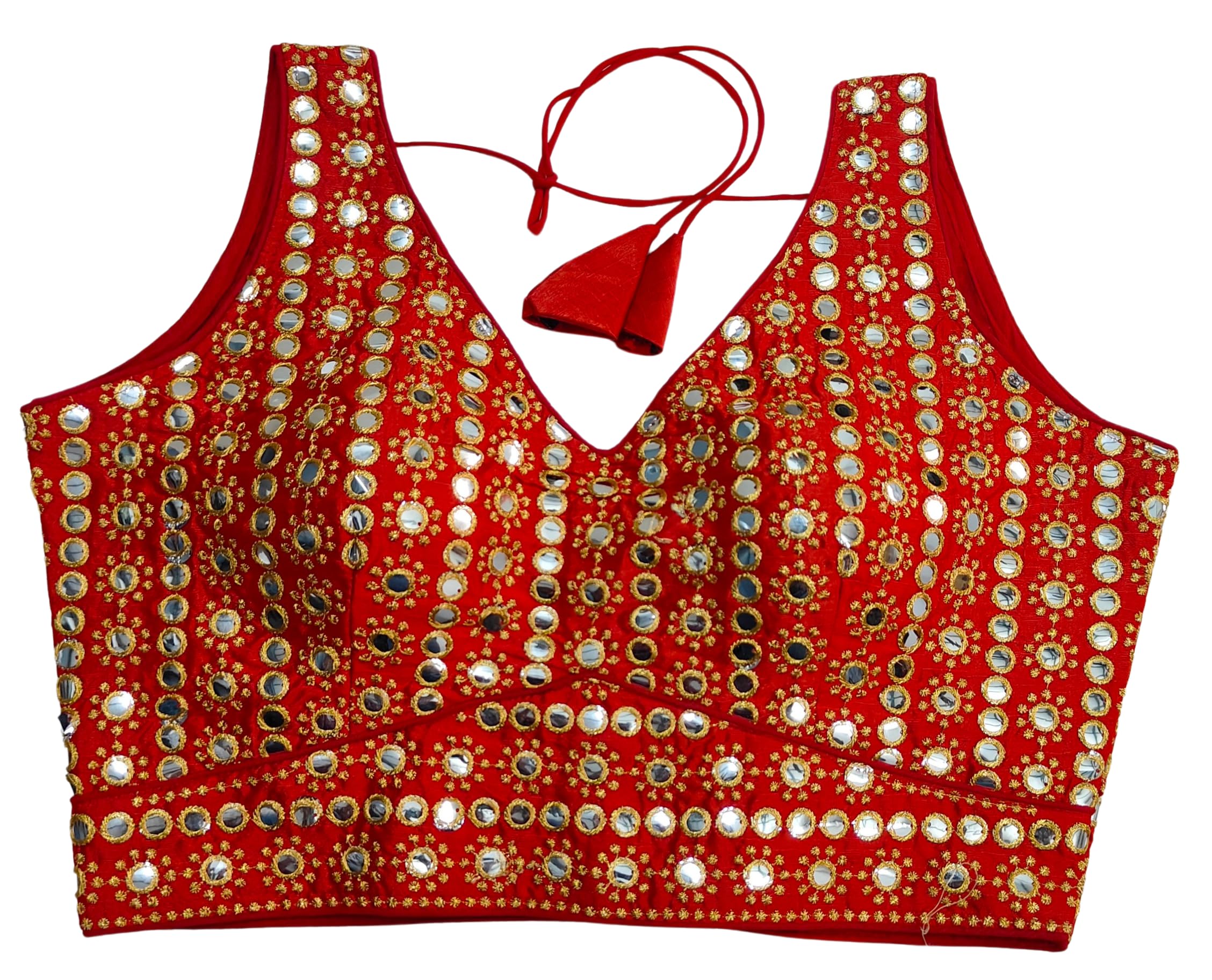 Pujia Mills Womens Readymade Blouse Sleeveless Blouse Embroidery jari Work Mirror Blouse Handwork Readymade Saree Blouse for Wo