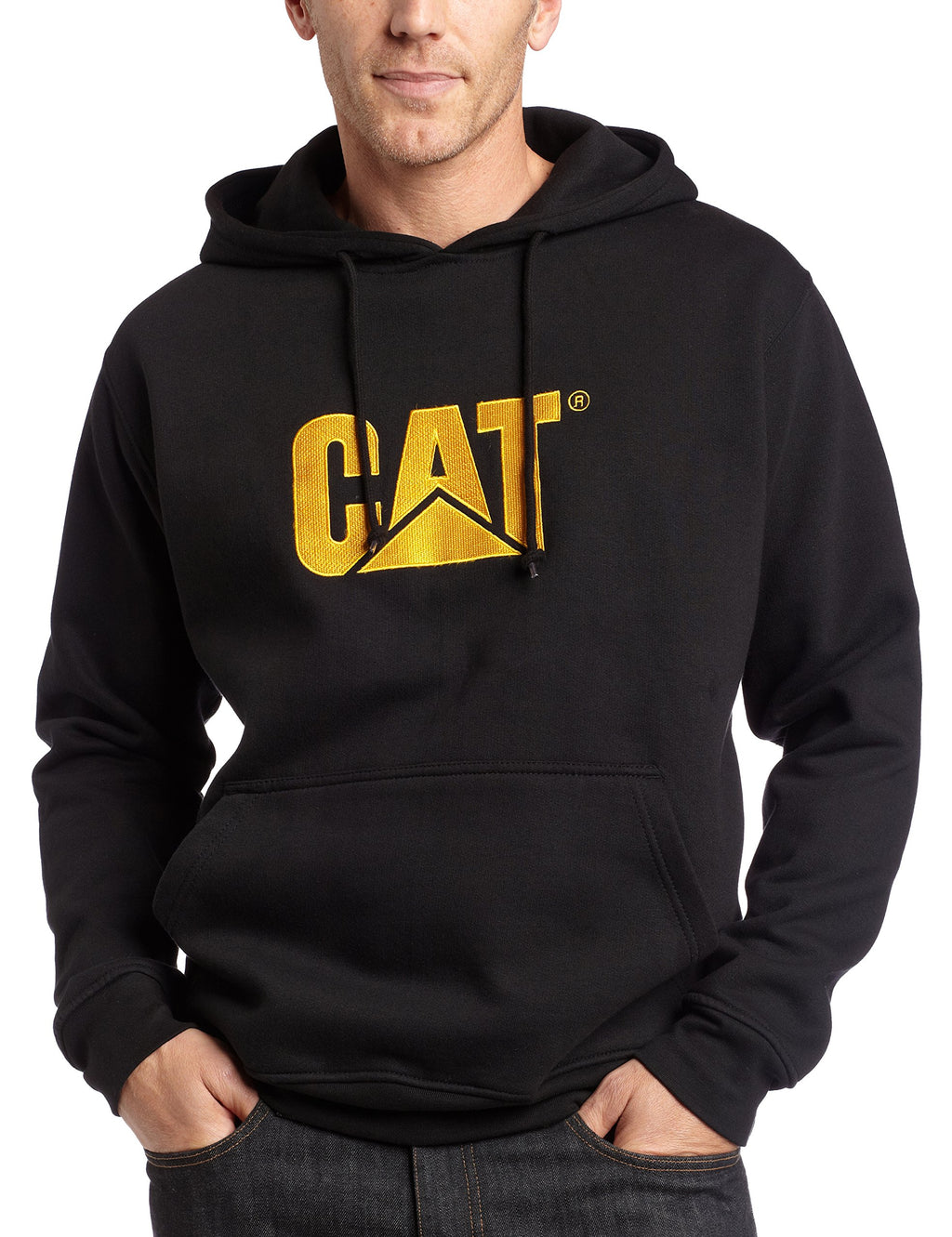 Caterpillar Men's Trademark Hoodies with Embroidered CAT Front Logo, S3 Cord Management System and Pouch Pocket, Black, Large
