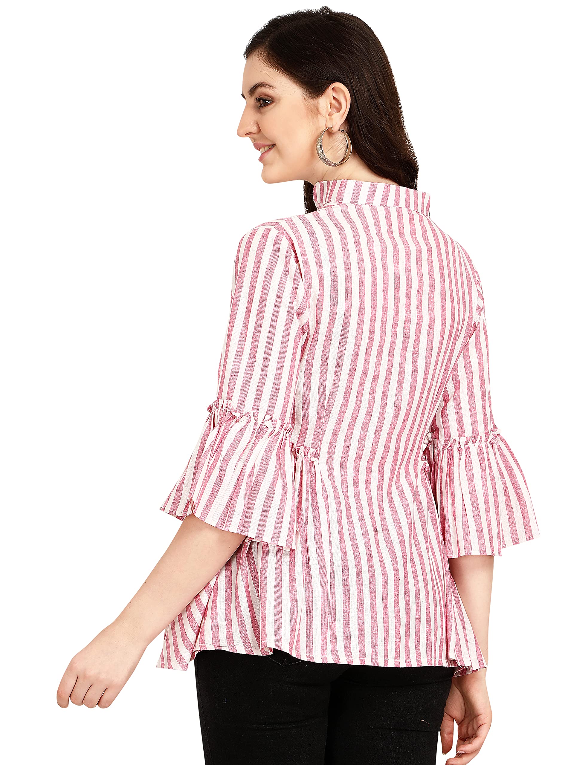 OM SAI LATEST CREATION Women Striped Top with Half Sleeves for Office Wear, Casual Wear, Under 399 Top for Women/Girls Top (Smal
