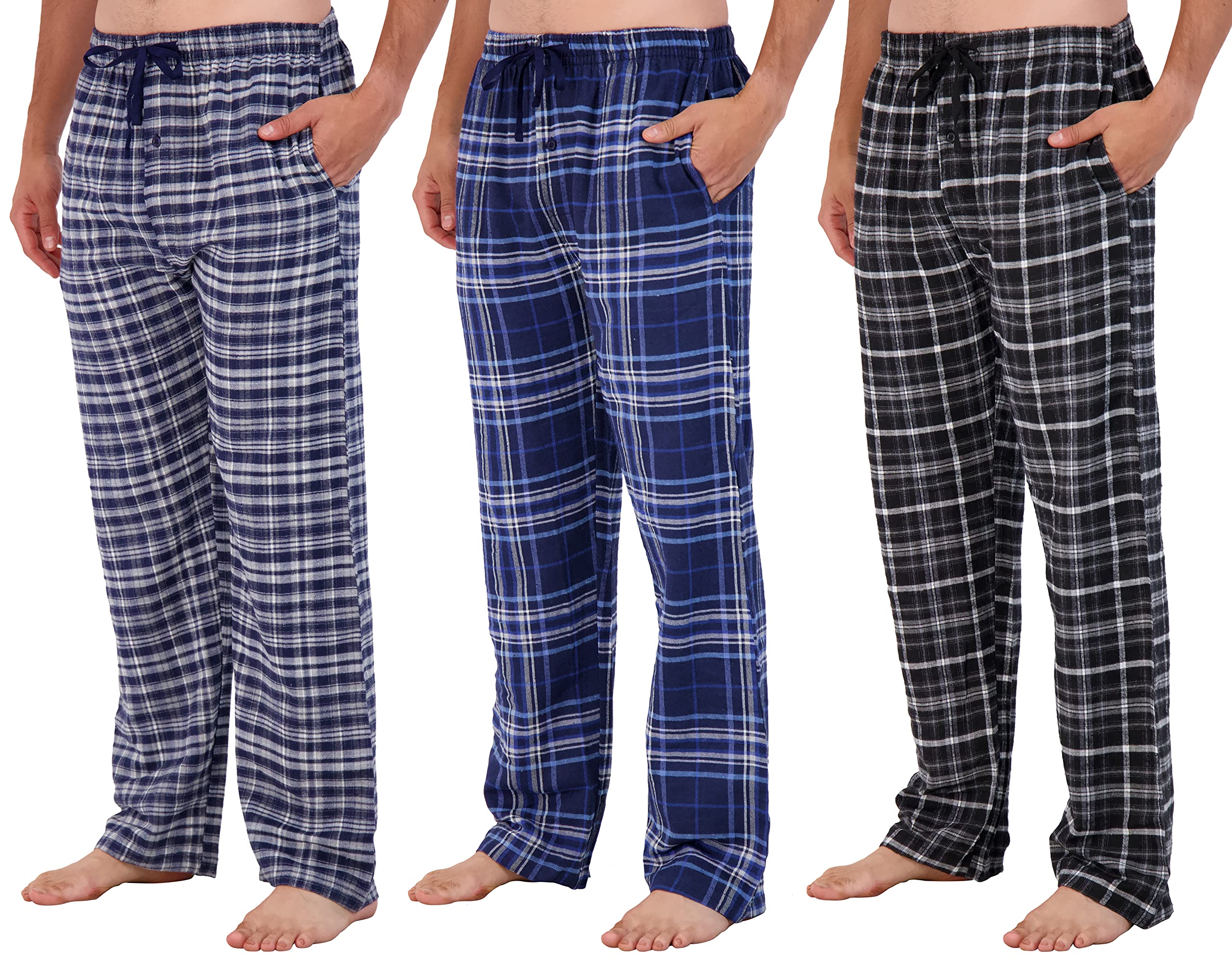 3 Pack: Mens Big & Tall King Size Pajama Pants cotton Super Soft Pajamas Men Flannel Bottoms Fleece Buffalo Plaid Pj Lounge Pant