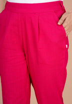 Digital Shopee Women Regular Fit Elastic Waist Full Length Cotton Formal Trouser For Casual Wear, Office Wear Pink