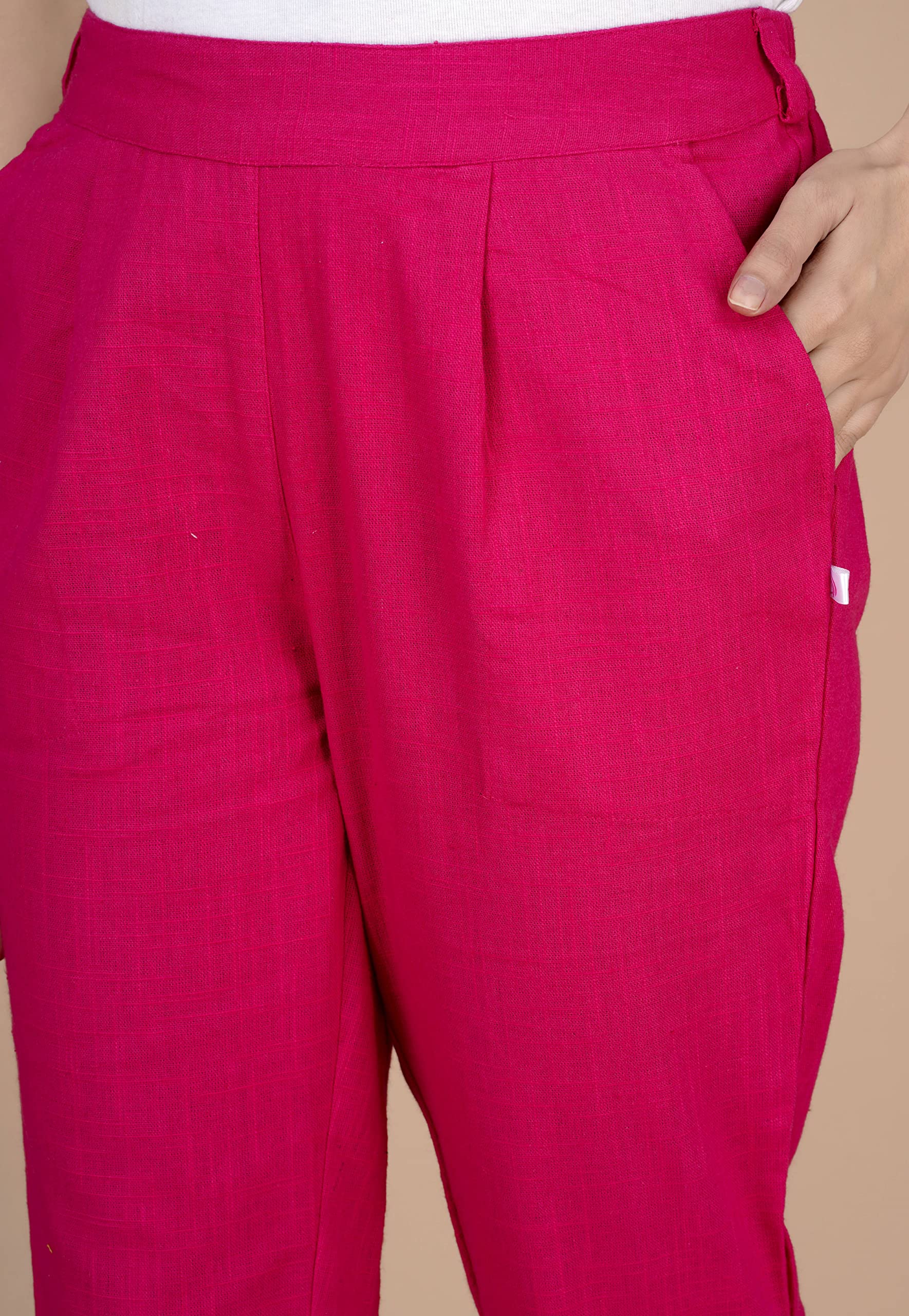 Digital Shopee Women Regular Fit Elastic Waist Full Length Cotton Formal Trouser For Casual Wear, Office Wear Pink