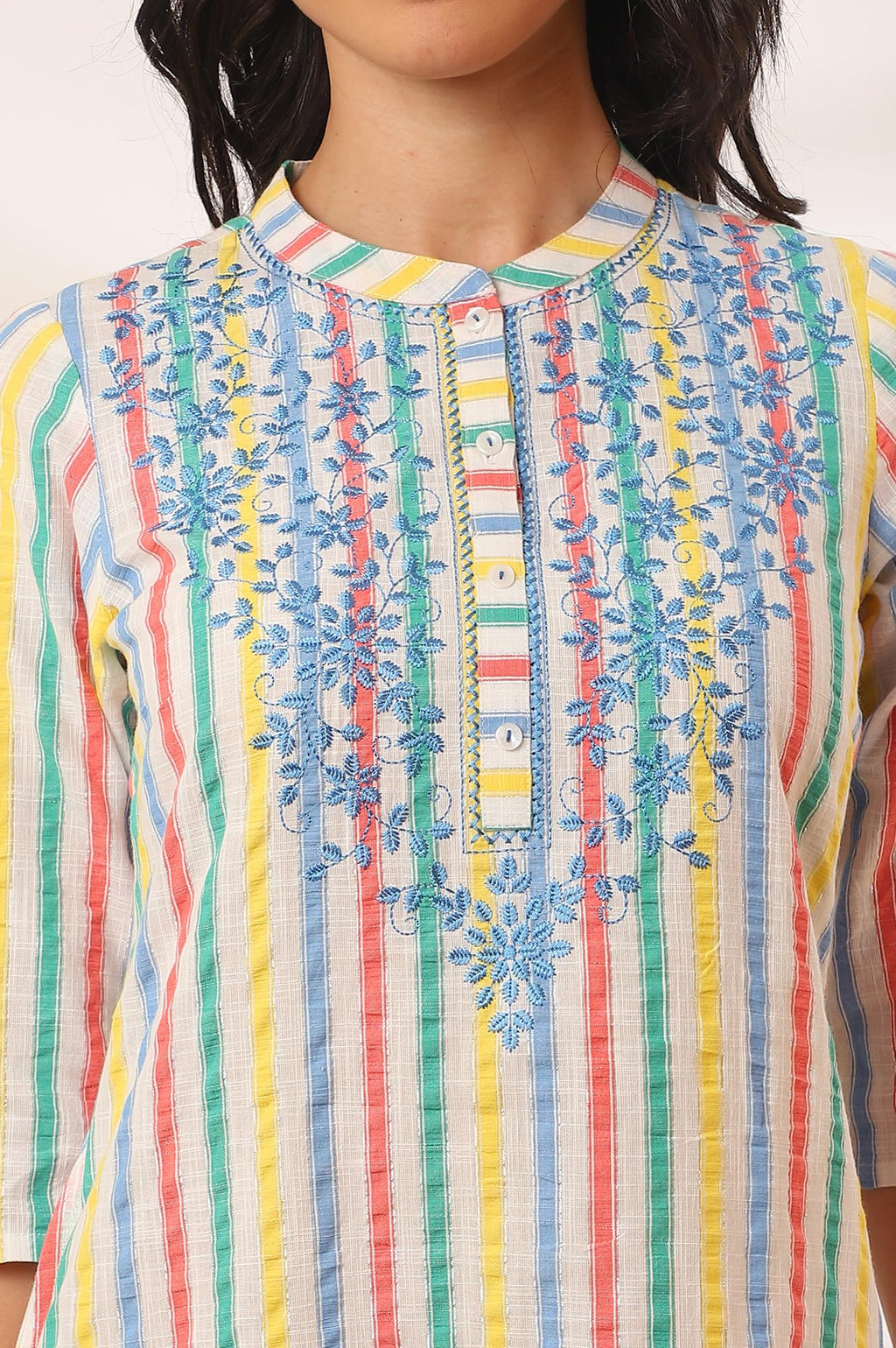 Aurelia Women'S Cotton Blend Striped Regular Kurtas