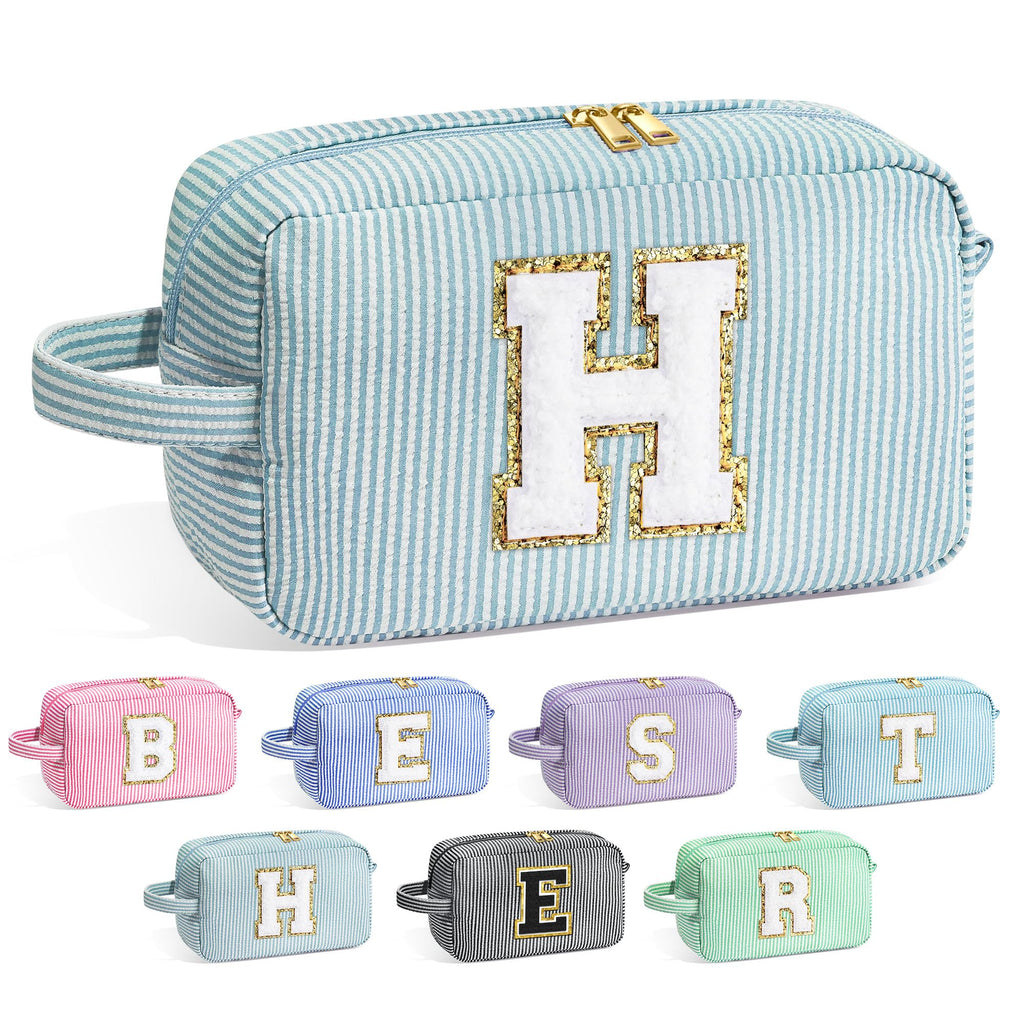 YOOLIFE Initial Makeup Bag - Monogram Cute Makeup Bag Cosmetic Travel Toiletry Pouch Make Up Case for Women Mom Best Friend Frie