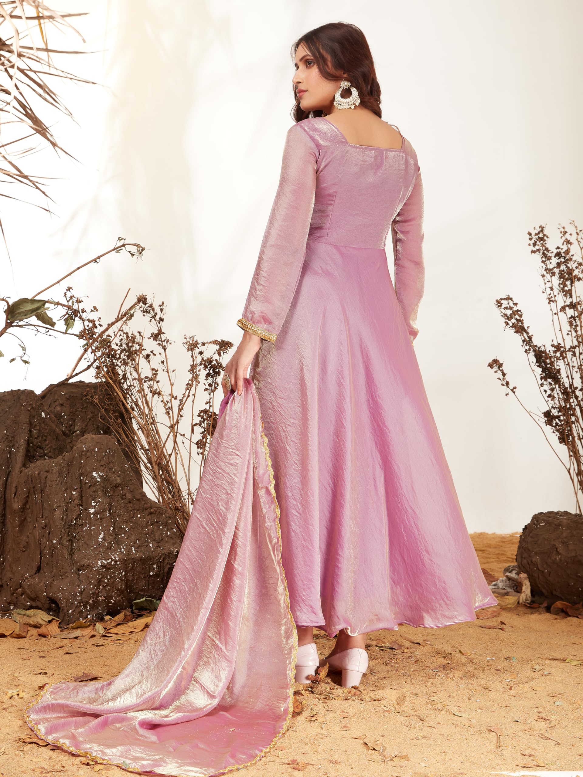 Xomantic Fashion Womens Silk Blend Anarkali Gown With Dupatta