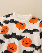 HILEELANG Kids Boy Sweatshirts Halloween Pumpkin Bat Graphic Crewneck Pullover Cotton Tops 5T