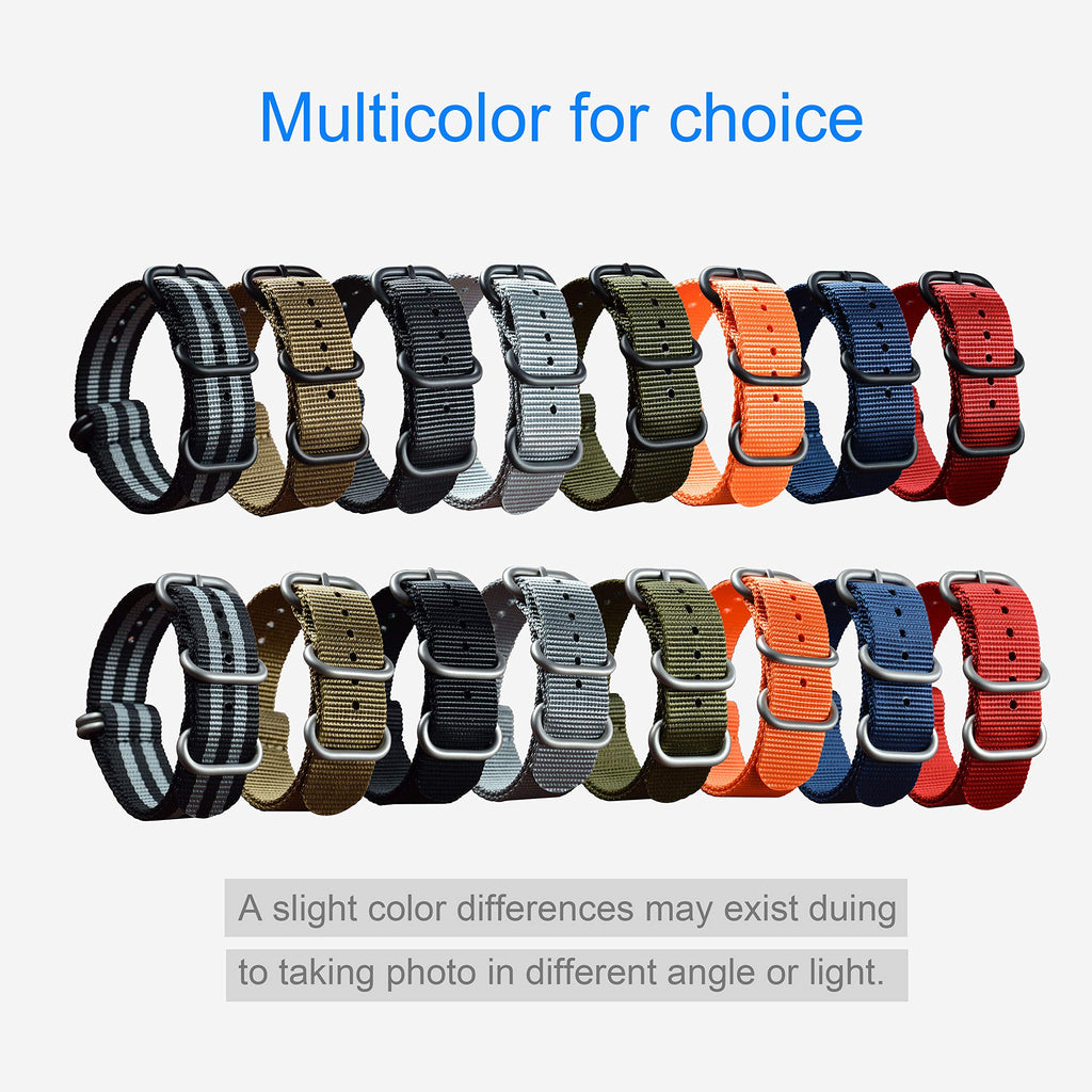 MZBUTIQ 28mm Black Nylon Watch Strap Men's Watch Band Replacement PVD Buckle 5 Rings