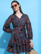 Ketch WomenS Polyester Wrap Mini Dress (Khj6000300_Multi Color