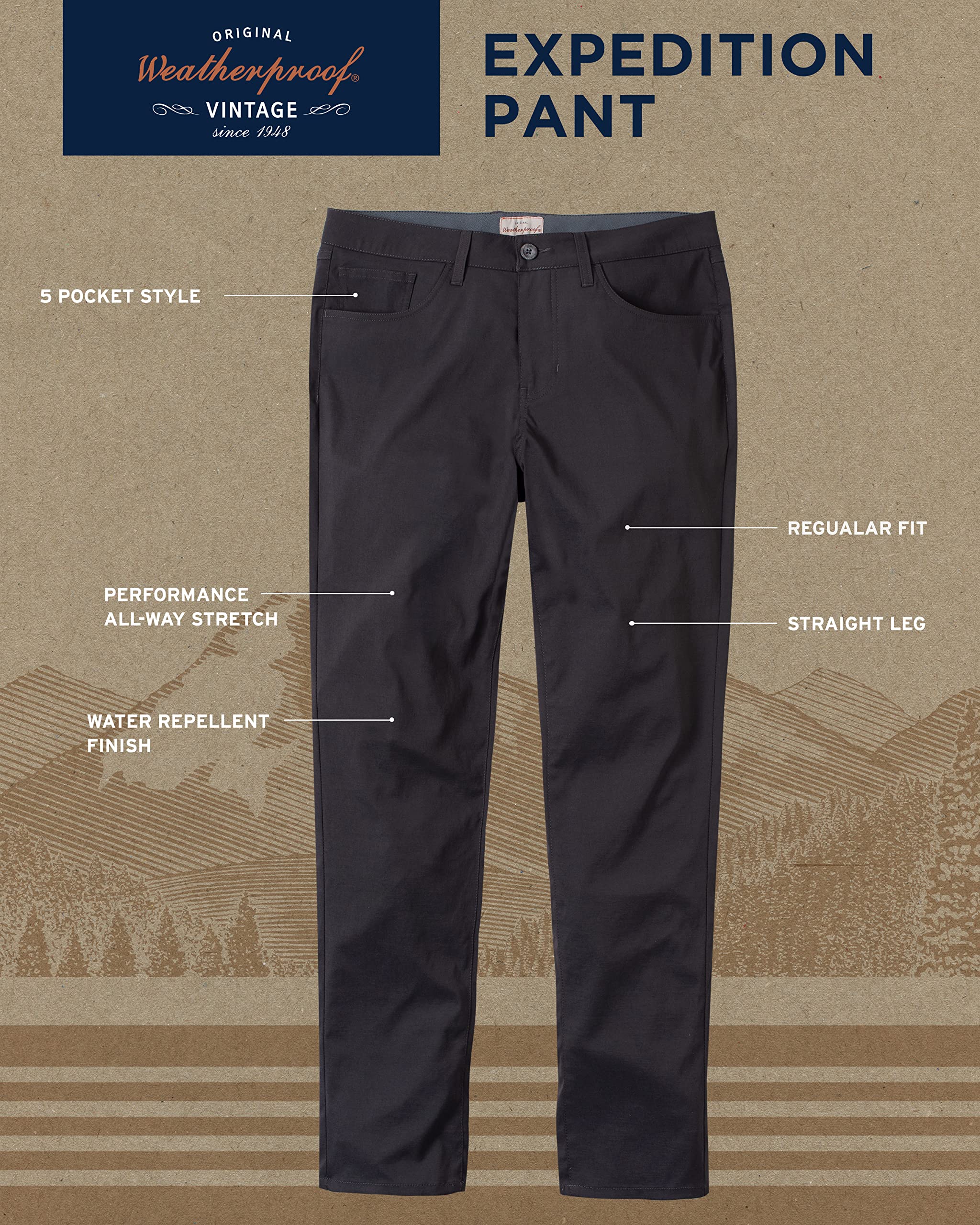Weatherproof Vintage Hiking Pants for Men | Casual Stretch Pants for Men | Straight Slim Fit Chino Mens Tech Pants | Size 38W x