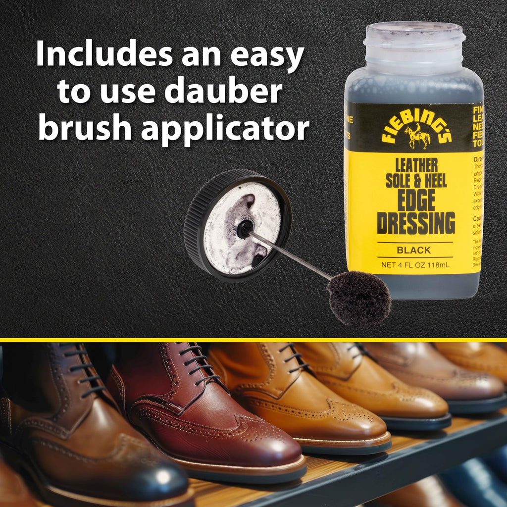 Fiebing's Leather Sole & Heel Black Edge Dressing (4 oz) - High Gloss Shoe Dressing for Leather Soles and Heels - Provides a Pro