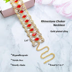 NABROJ Choker Necklace Halloween Jewelry for Women,Gold Chunky Diamond Red Rhinestone Ruby Choker Necklace Wide Necklaces Weedin