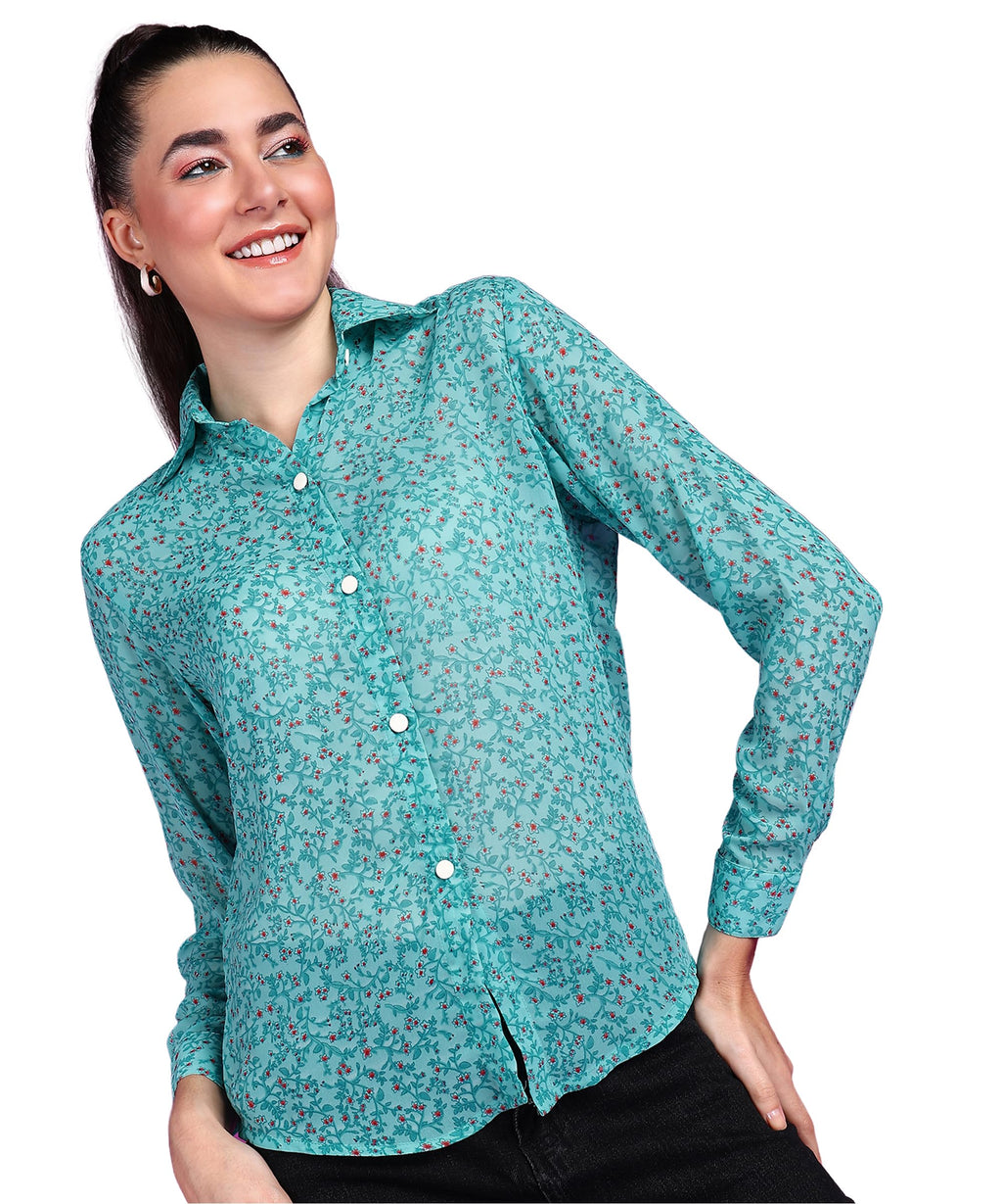 POPWINGS Printed Full-Sleeves Regular-Fit Polyester Printed Shirt for Women Stylish Western Casual Wear