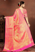 Sugathari WomenS Gold And Pink Kanjivaram Banarasi Silk Saree For Patola Festival Wedding Silk With Rich Pallu Design Sarees Fo
