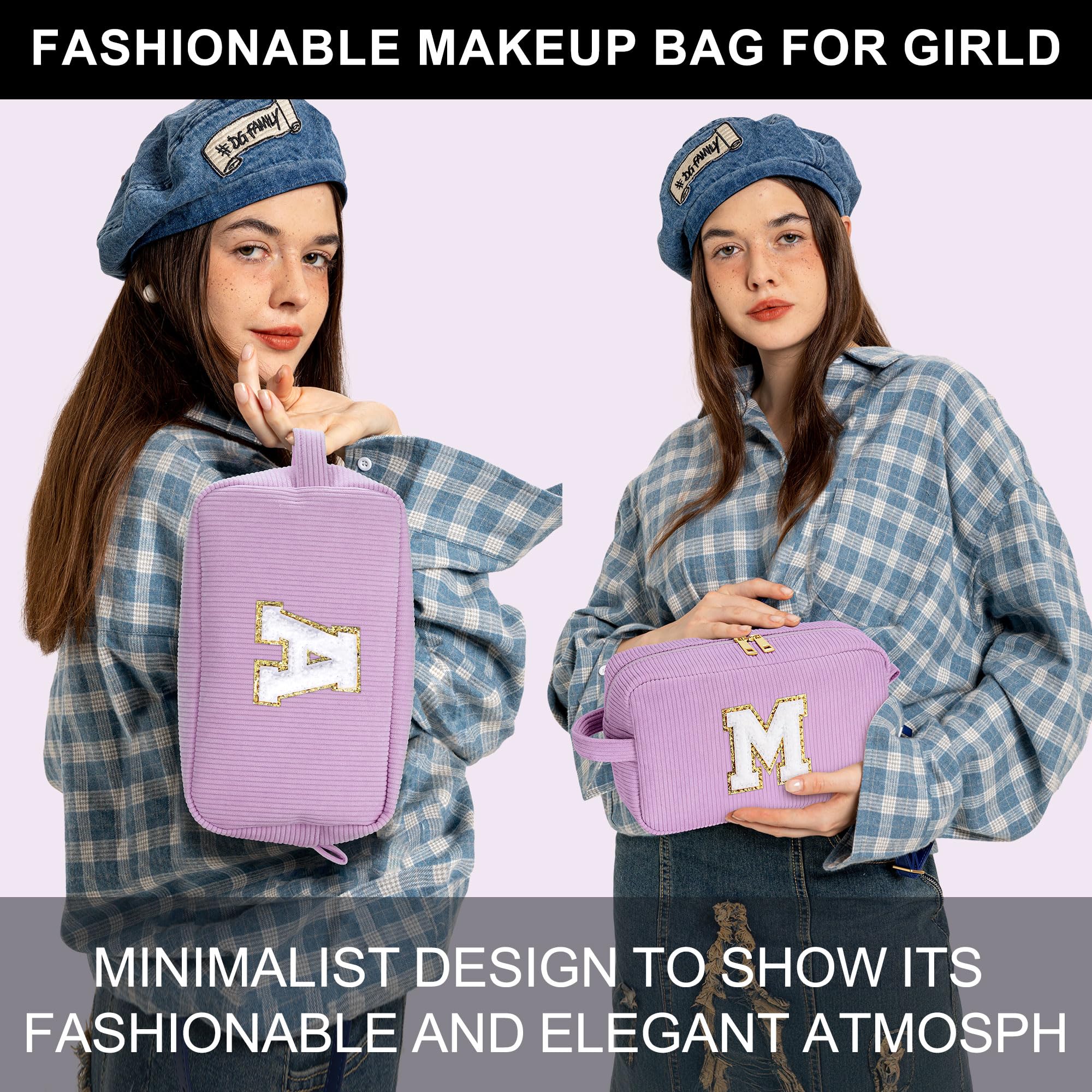 YOOLIFE Monogram Makeup Bag - Gifts for Women Her Daughter Travel Bag Makeup Bag Organizer Makeup Bags for Women Make Up Bag Tra