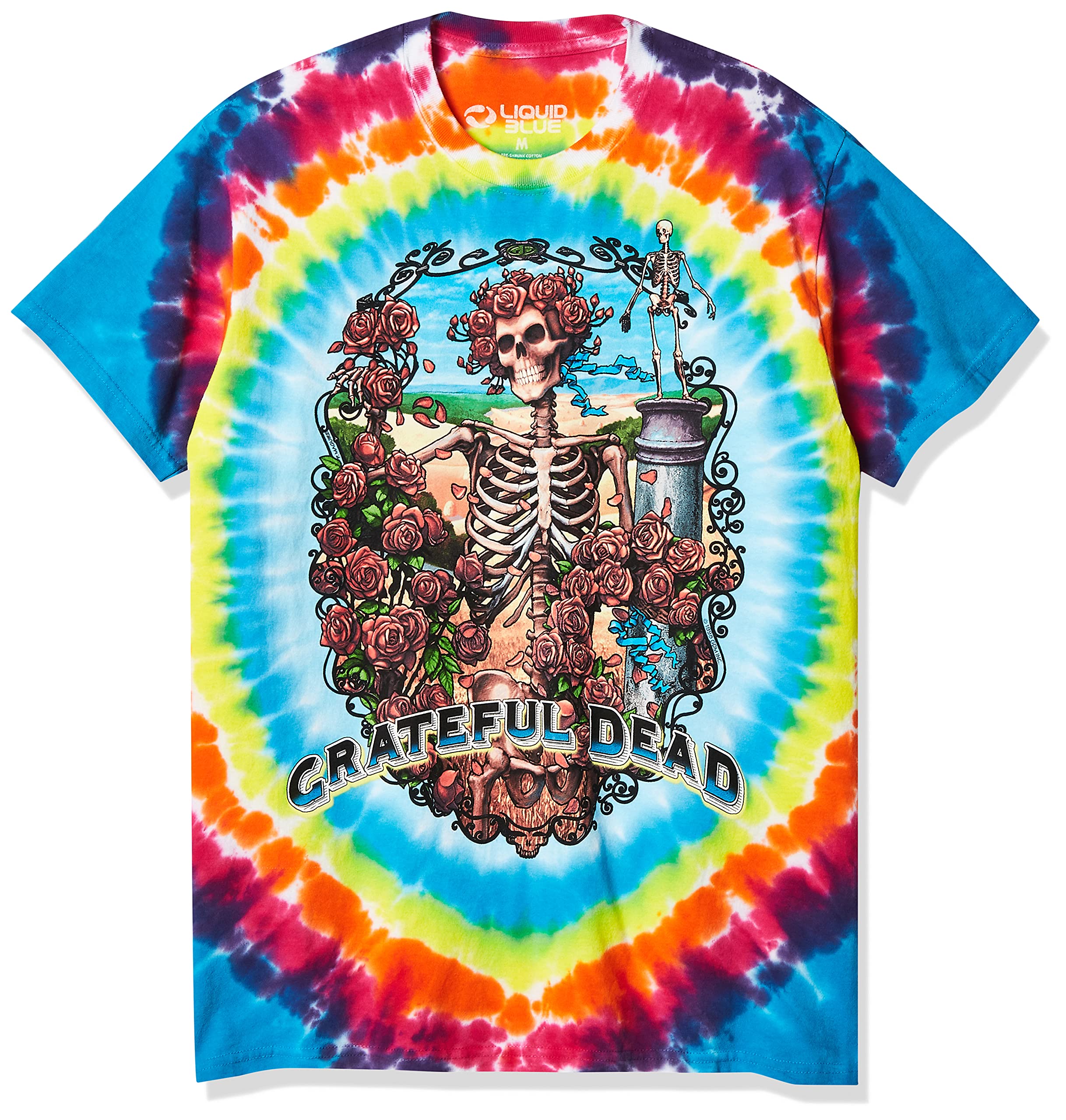 Liquid Blue Men's Standard Grateful Dead Rainbow Bertha Tie Dye Short Sleeve T-Shirt, Multi, 2XL