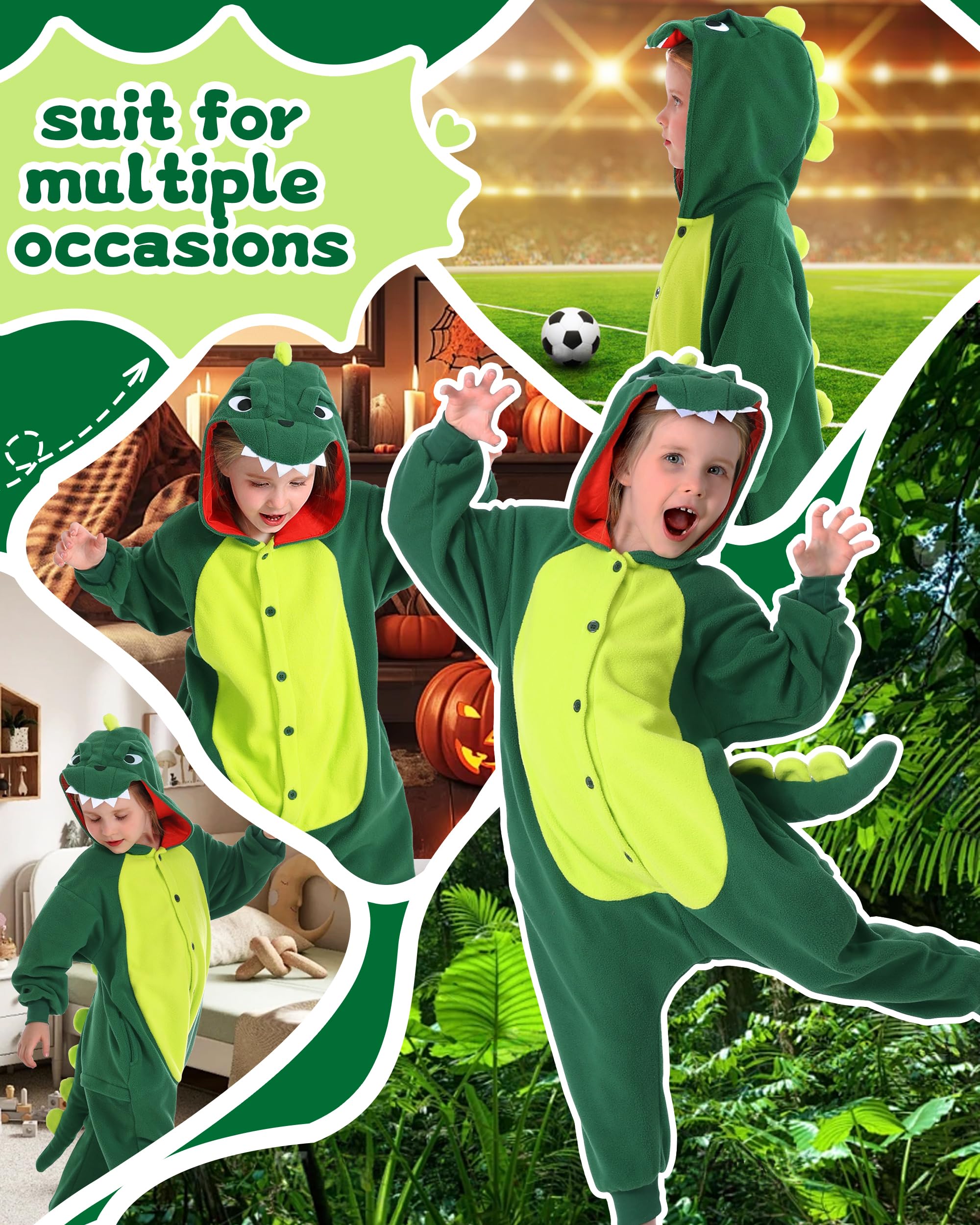 CANASOUR Dinosaur Onesie Kids Animal Halloween Cosplay Costume for 4T Girls Dino Unisex Outfuit One Piece Hooded Christmas Soft