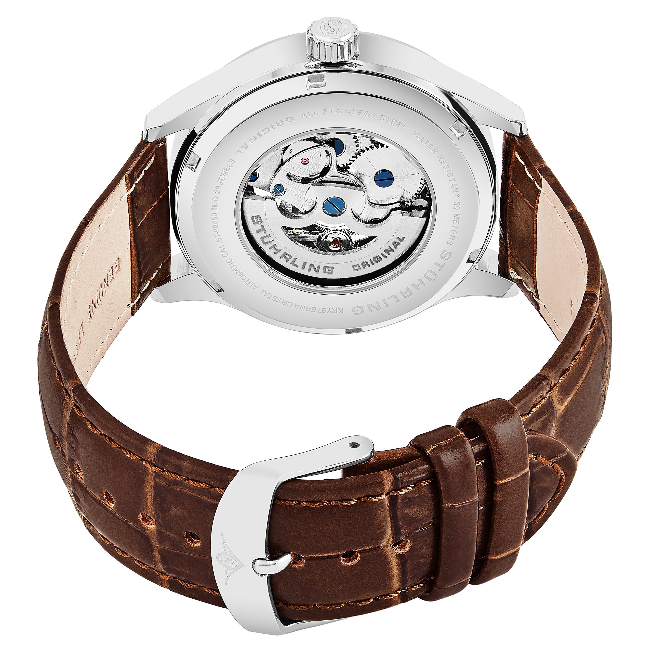 Stuhrling Original Men's Automatic Skeleton Dress Watch Genuine Leather Band with self Winding Mechanical Movement
