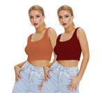 Shasmi Womens & Girls Solid Ribbed Square Neck Collarless Sleeveless Slim Fit Simplicity Tank Tops (Pack of 2) (TOP 36 Maroon 