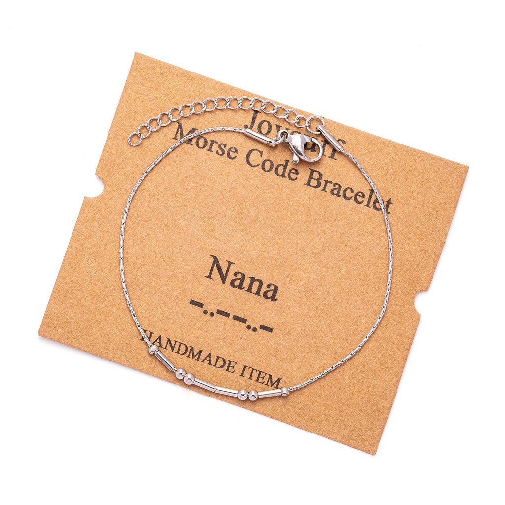 JoycuFF Nana Gifts from Grandkids for Birthday Christmas Morse Code Bracelets for Grandmother from Grandaughter Grandson Silver 