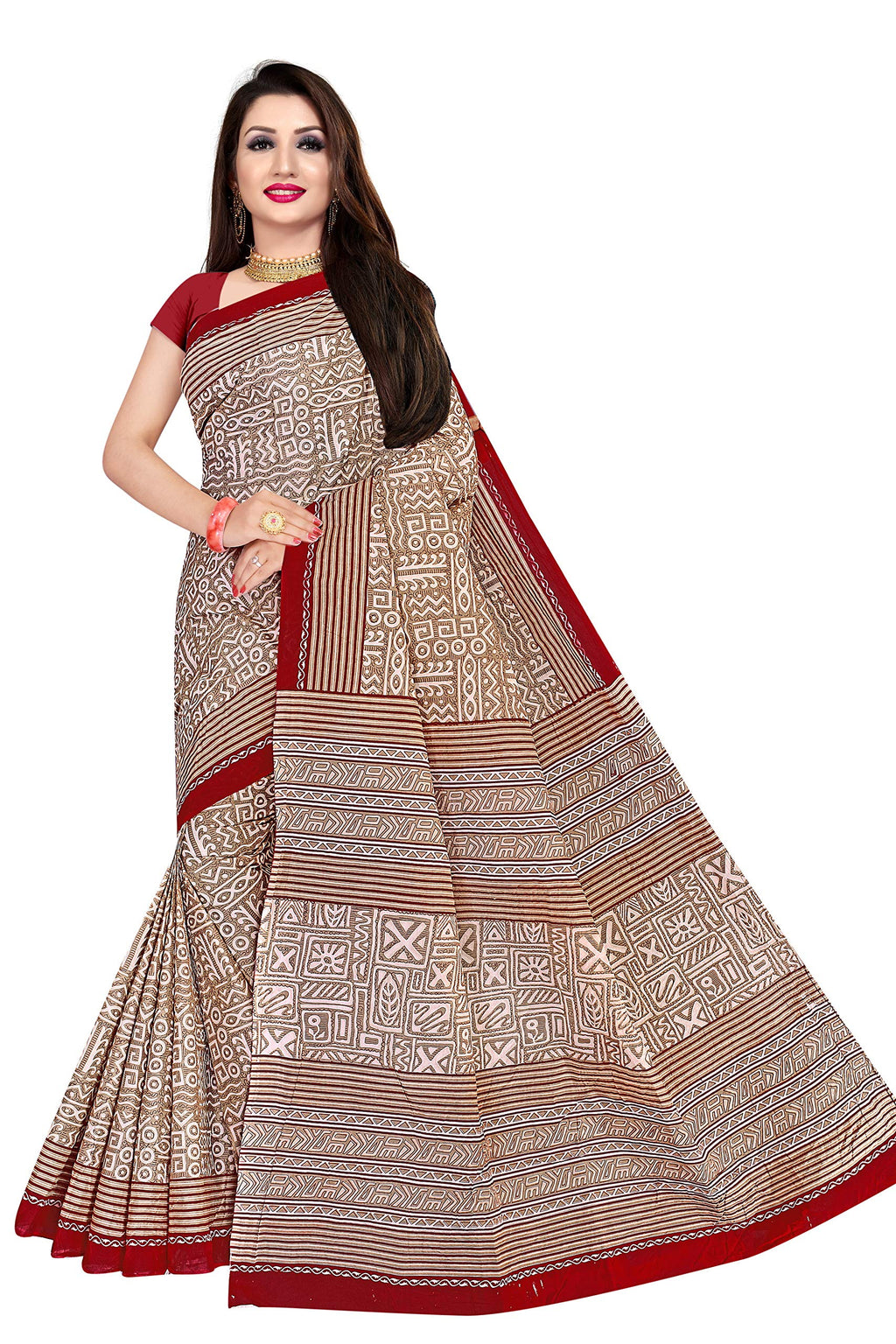 TAMAIRA FASHION pure cotton saree without blouse piece (2203_Brown and Maroon)