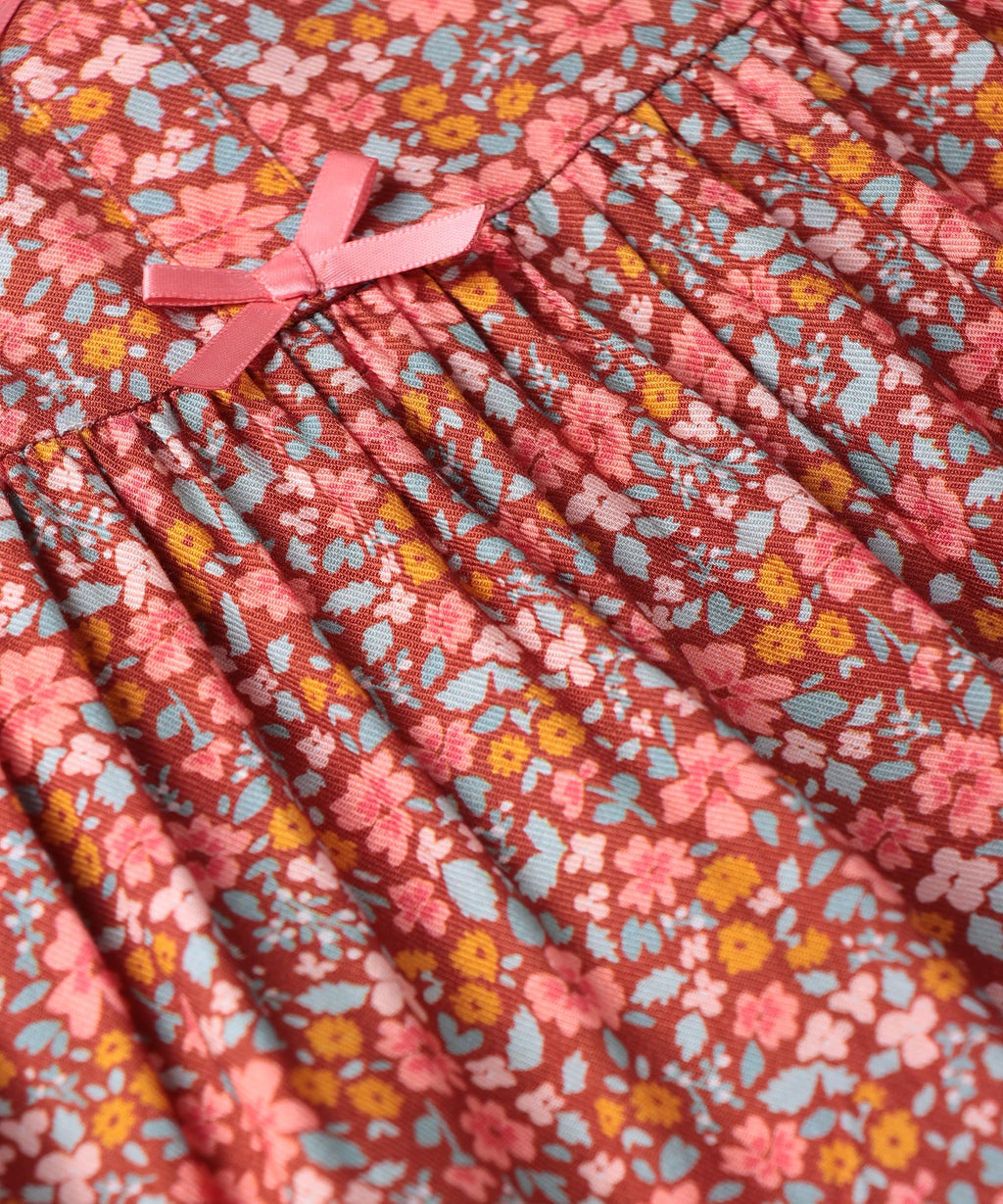 Beebay Kids Girls Bow Detail fit and Flare Dress Rust