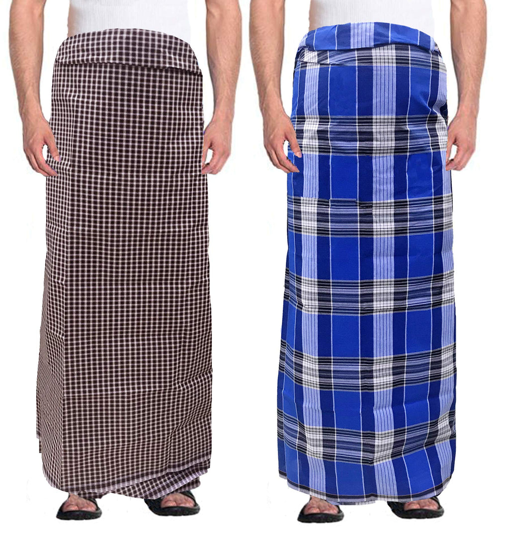 Weavers Villa MenS 100% Cotton Multicolored Unstiched Lungi (2 Mtrs) - Pack Of 2