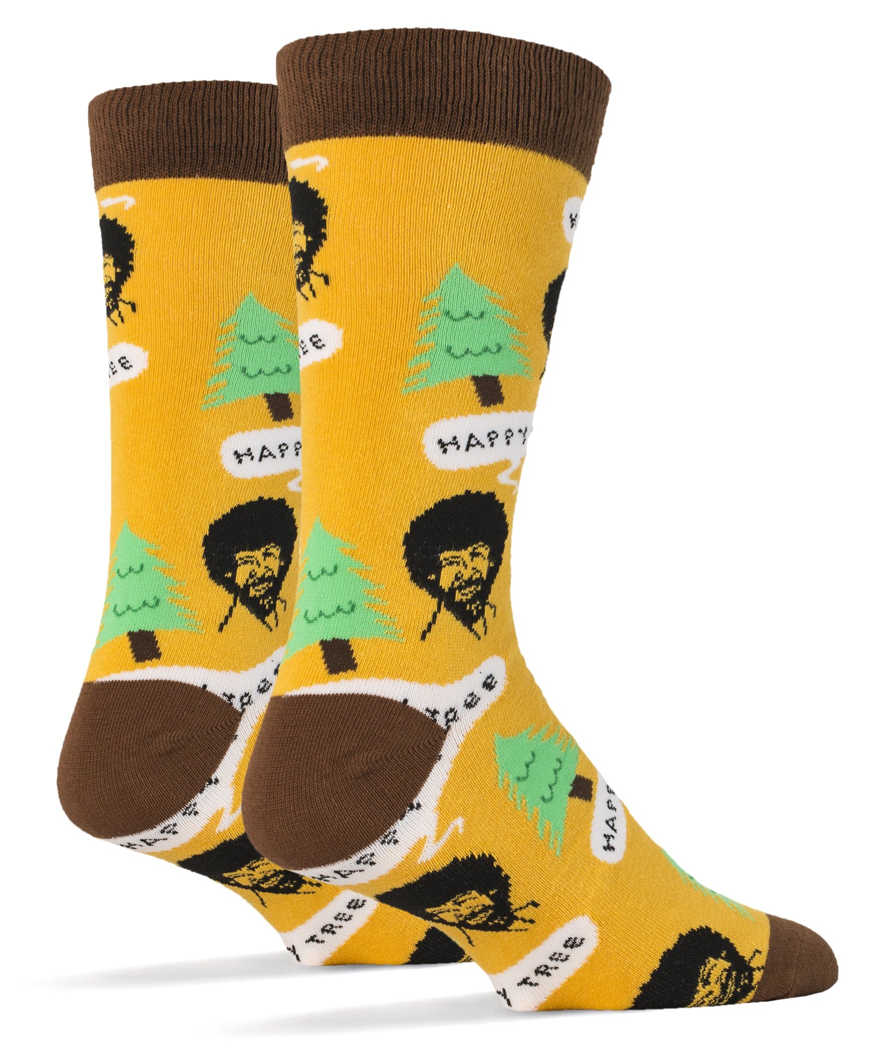 Oooh Yeah Men's Luxury Combed Cotton Crew Socks Bob Ross Happy Tree,Large