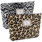 ZLFSRQ 2Pcs Leopard Print Makeup Bags for Women Zipper Makeup Pouch for Purse Large Capacity Travel Cosmetic Bag Canvas Makeup B