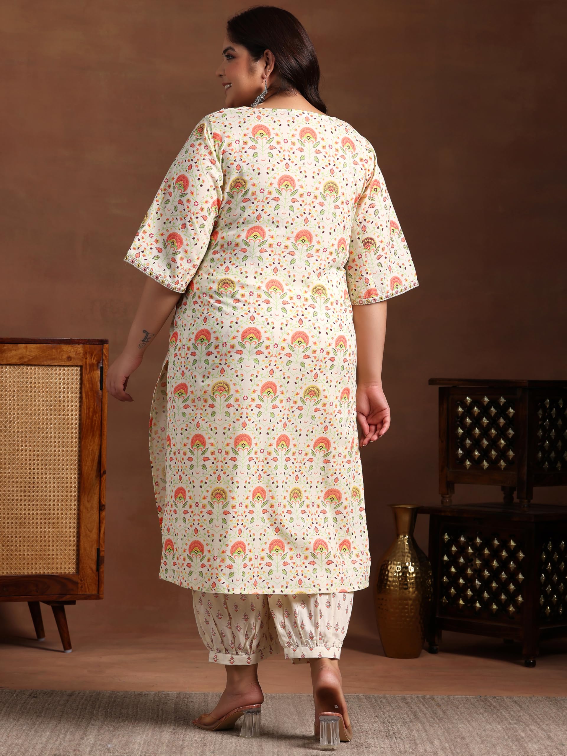 Extra Love By Libas Womens Printed Cotton Straight Kurta With Salwar